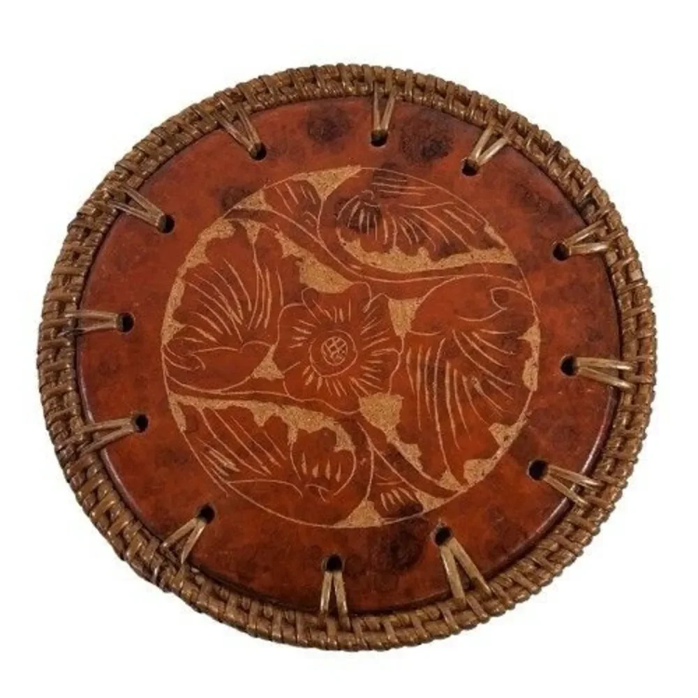 Vintage Pier One Terracotta & Rattan Coasters Set Of 4 MCM Red Stone New w/tags